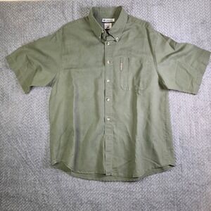 Columbia Sportswear Men's Large Short Sleeve Button Up Shirt Green Ramie Cotton